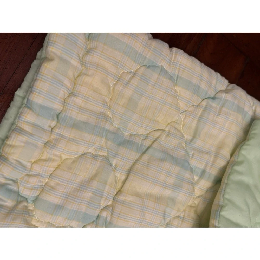 Vintage Plaid Gingham Baby Comforter Quilt Shaped Fringe Pillow Crochet‎ Blanket